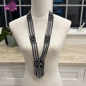 Vintage Black, Gunmetal and White Beaded Necklace